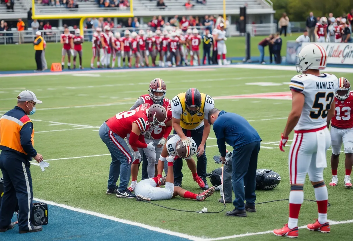 Injured Buffalo Bills players receiving treatment on the field