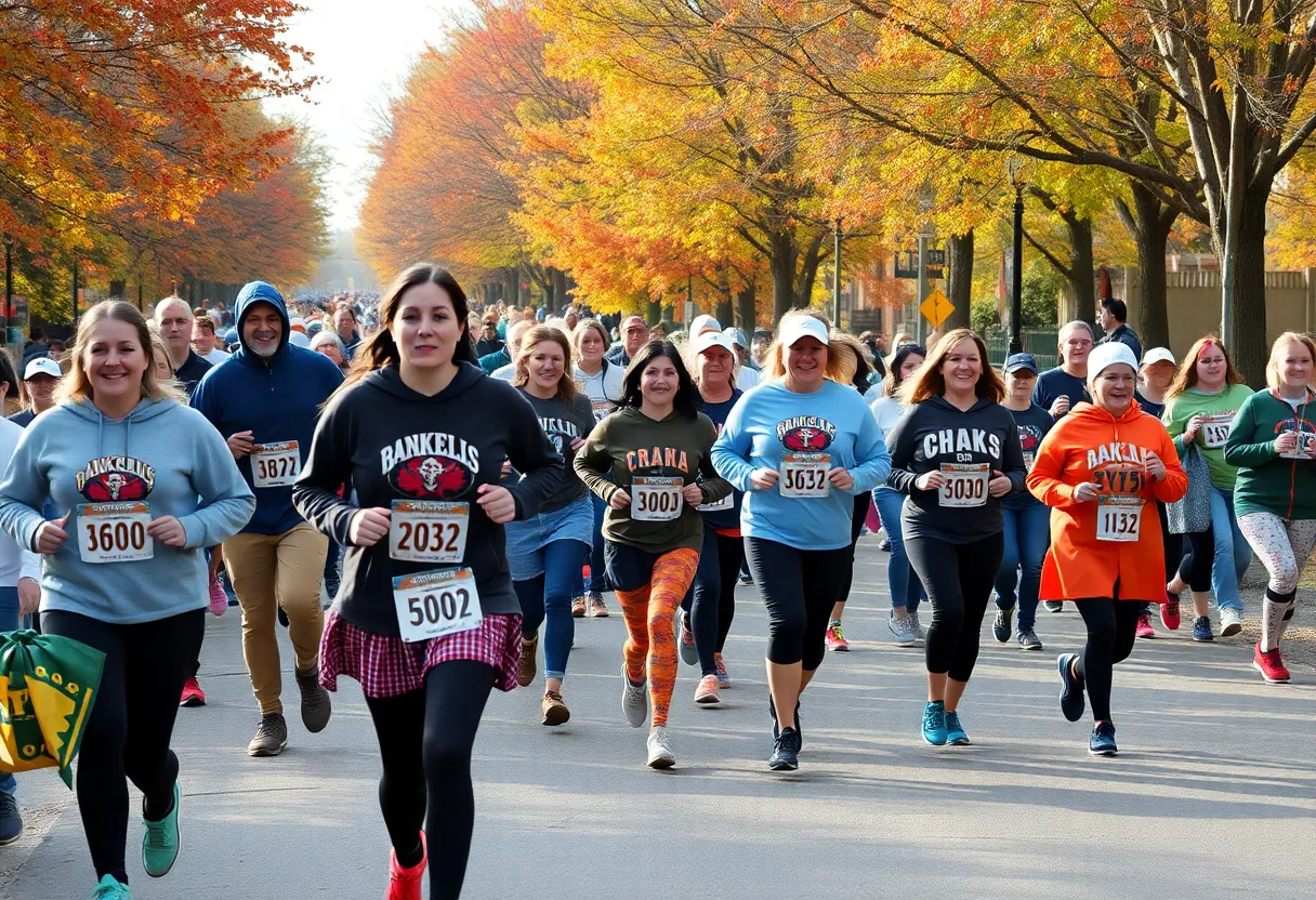Participants enjoying the Burn North Charlotte Turkey Trot on Thanksgiving morning.