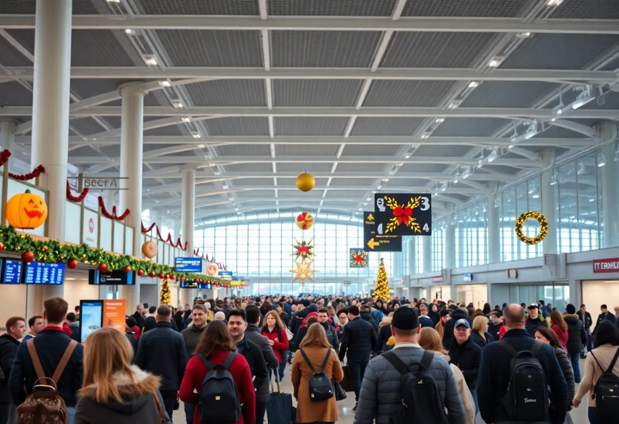 Crowd of travelers at Charlotte Douglas International Airport during Thanksgiving.