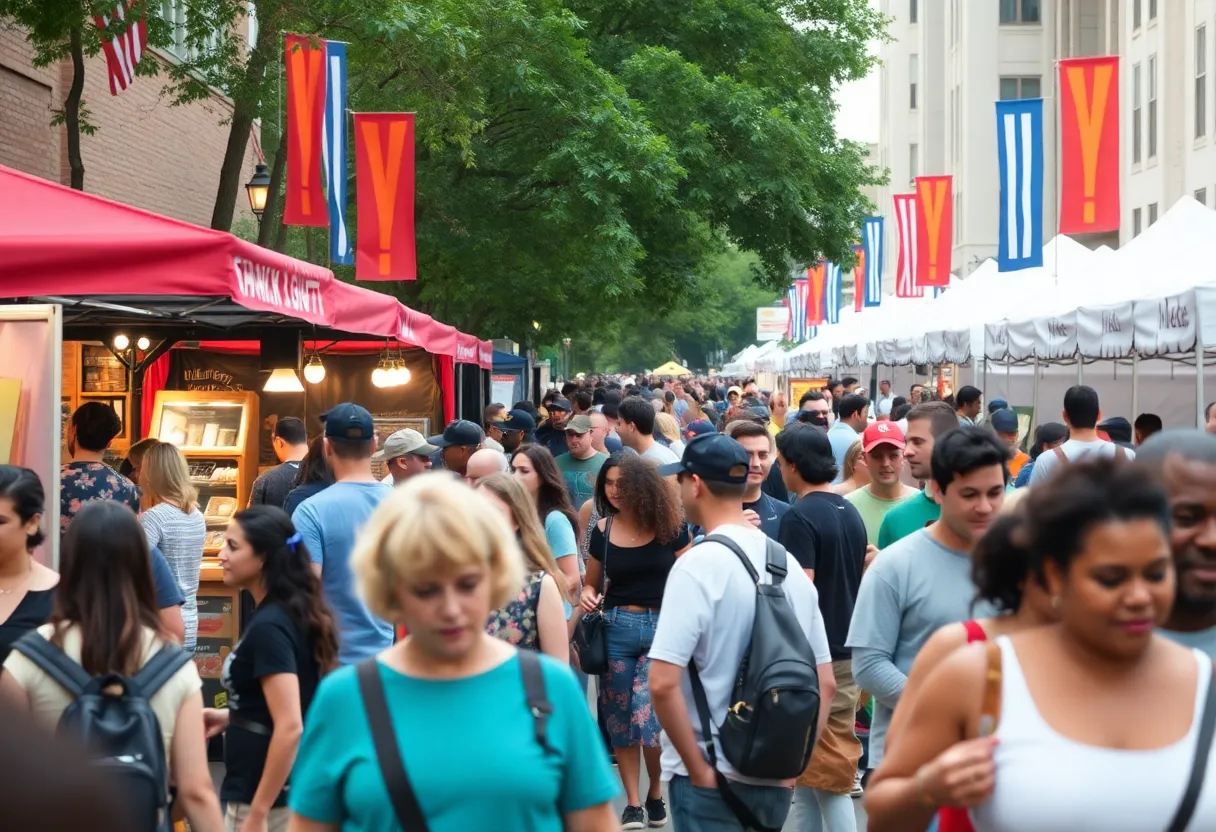 A lively gathering at a Charlotte event with people enjoying music and food.
