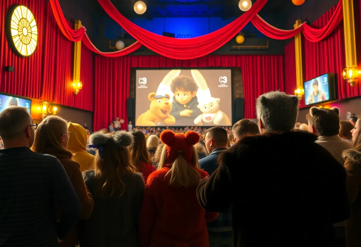 Community members in furry costumes celebrating at the Zootopia 2 event in Charlotte.