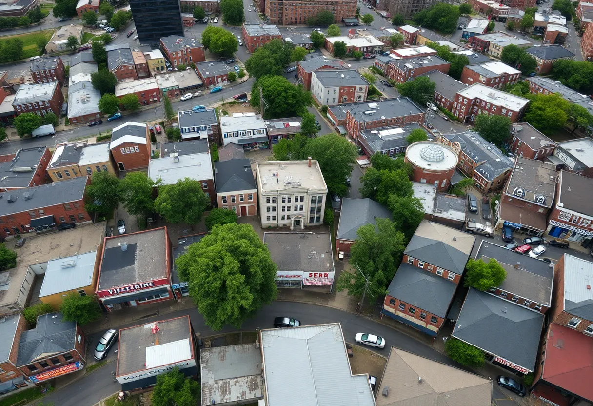 Aerial view of local businesses and community in Charlotte, NC.