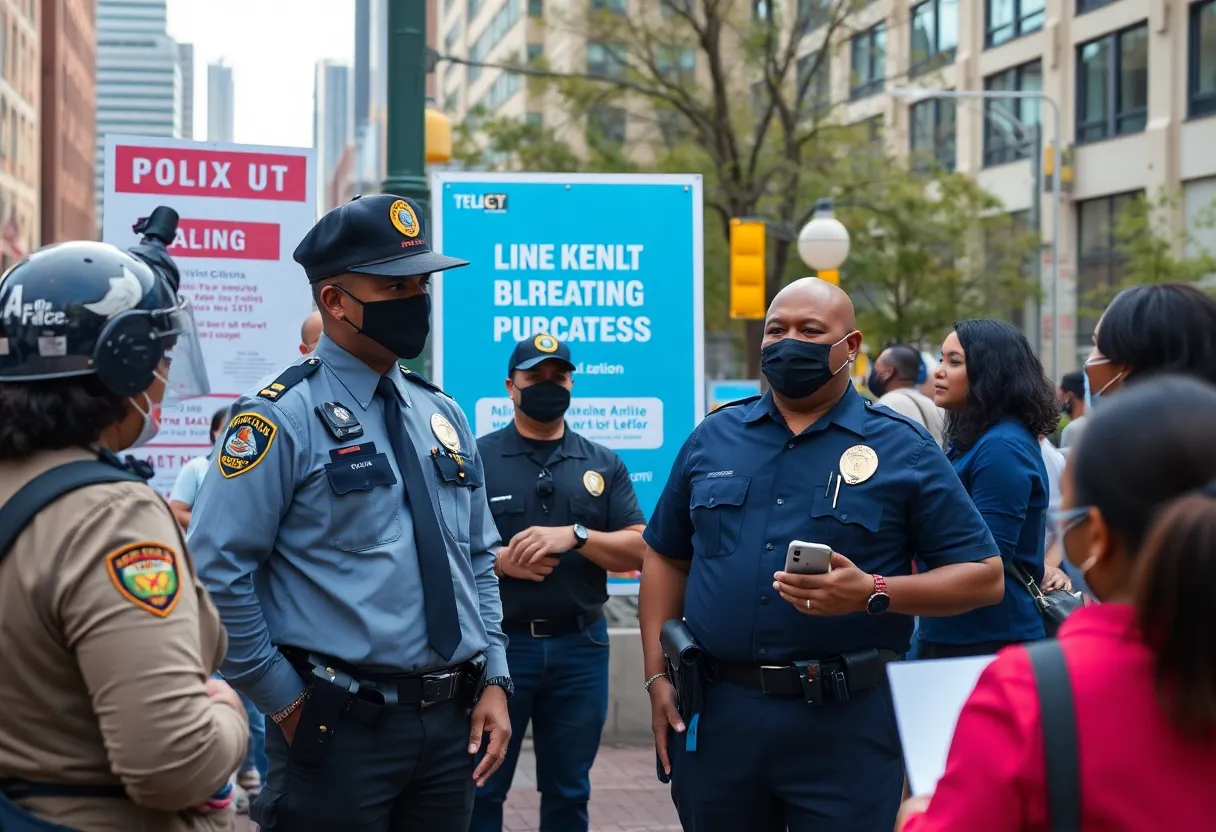 Charlotte community members discussing mental health awareness in an urban setting.