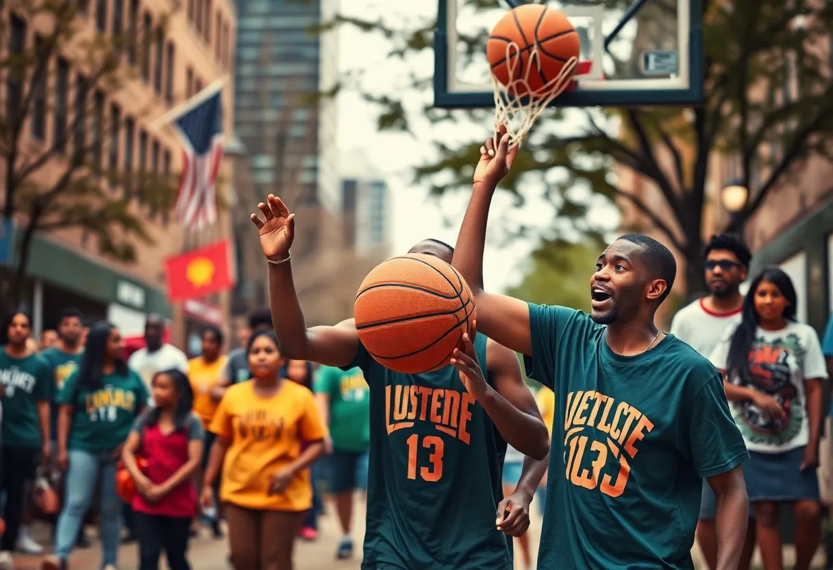 Scene illustrating Charlotte community pride and basketball