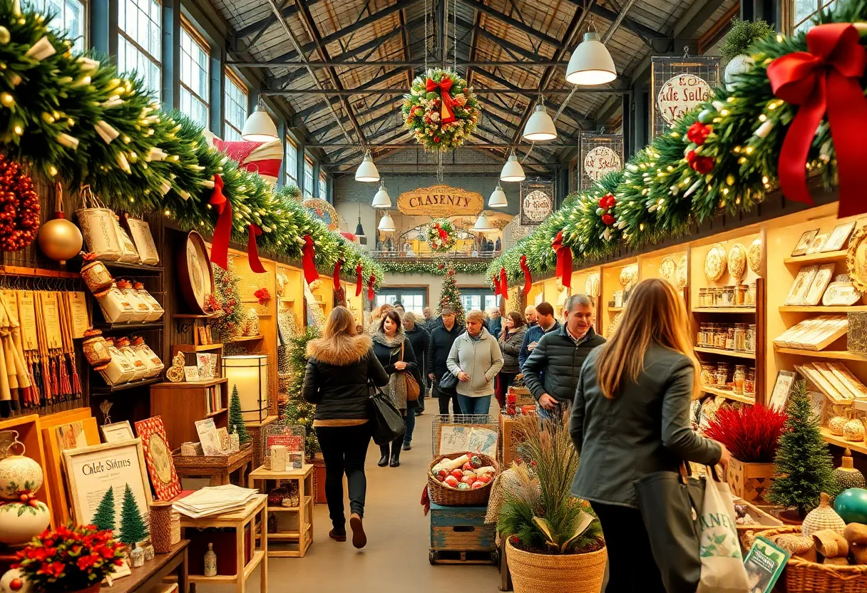 Shoppers at Cotswold Marketplace exploring unique handcrafted holiday gifts