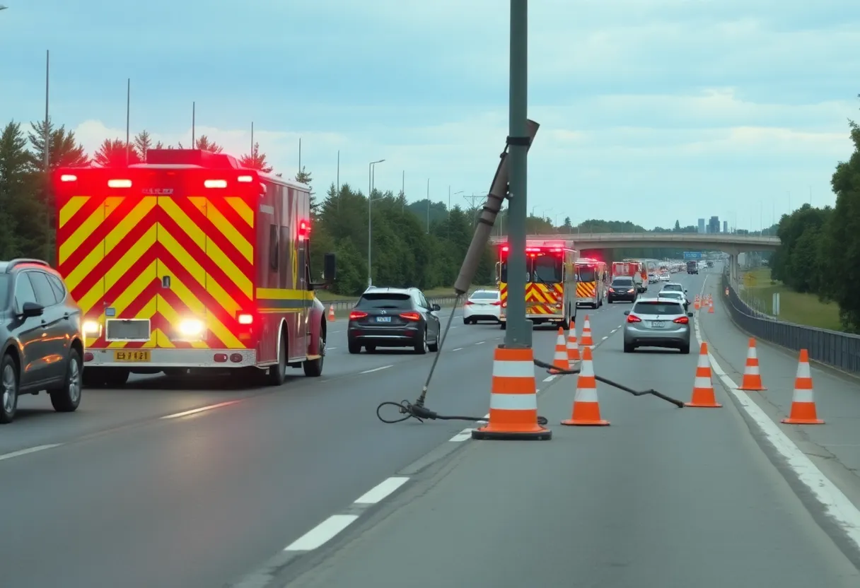 Emergency vehicles at the scene of a crash on a highway