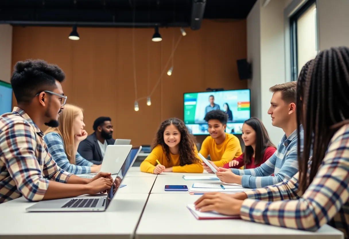 Students participating in free online lessons