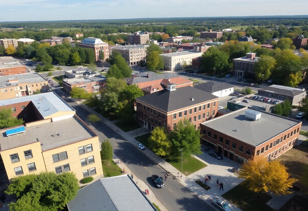 Aerial view of Guilford County with urban development.
