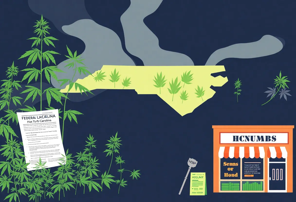 Illustration of North Carolina hemp industry facing legal challenges