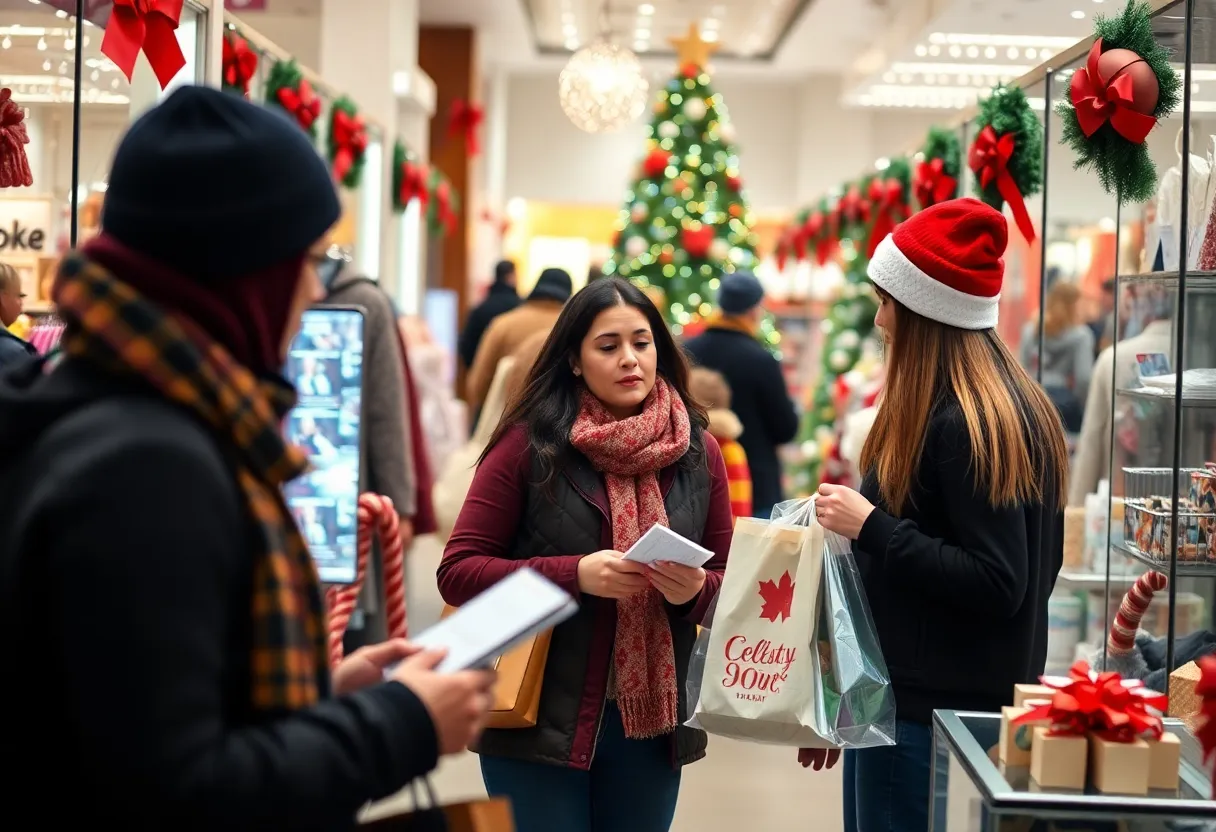 Workers helping customers in a Charlotte retail store during the holiday season