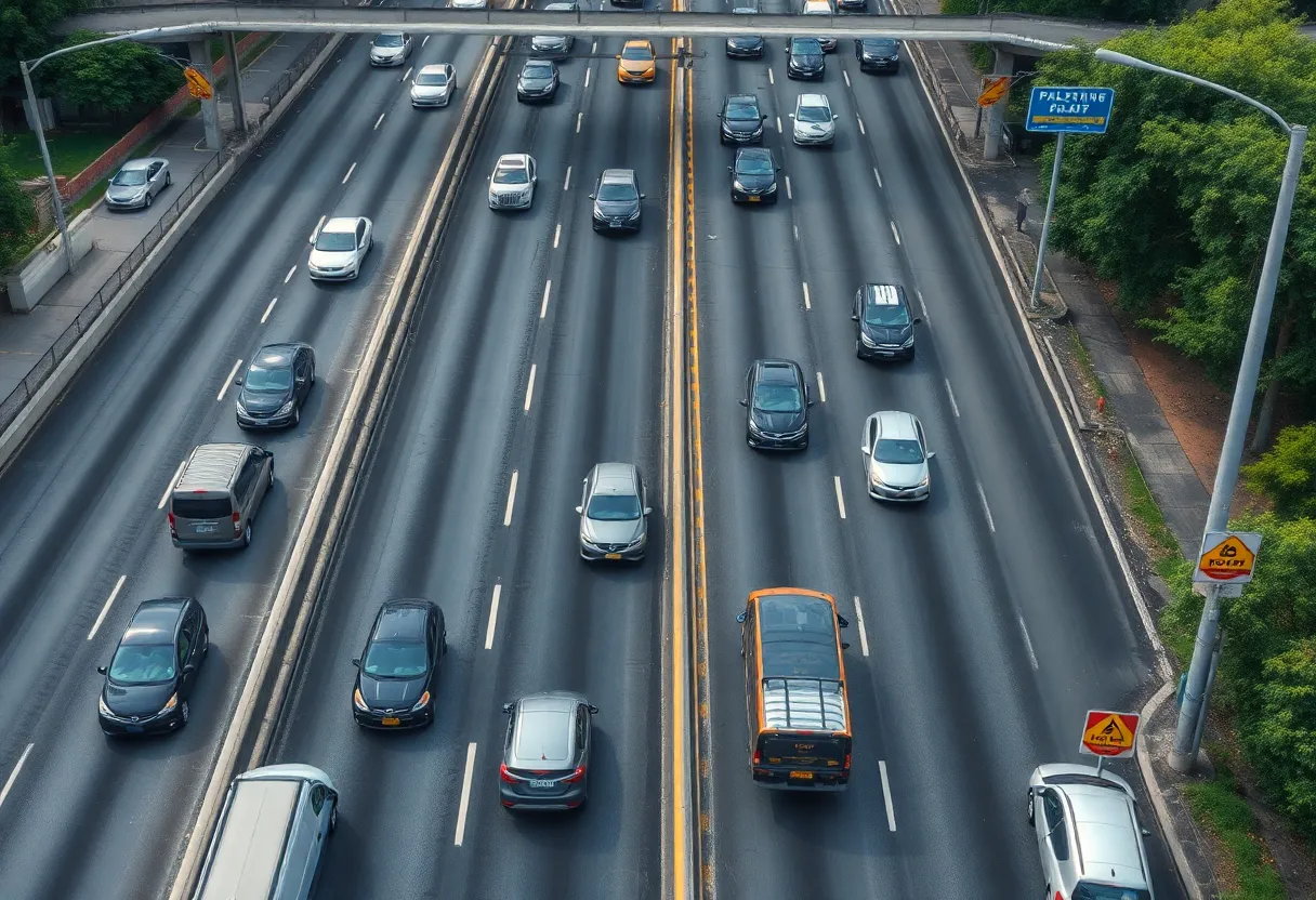 Congested I-485 highway with traffic delays and road closure signs