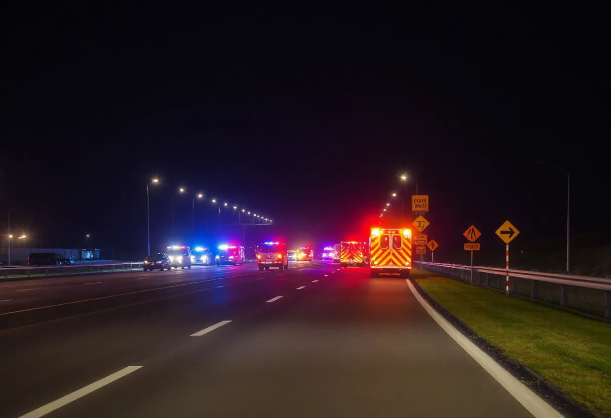 Emergency vehicles responding to a fatal accident on I-77