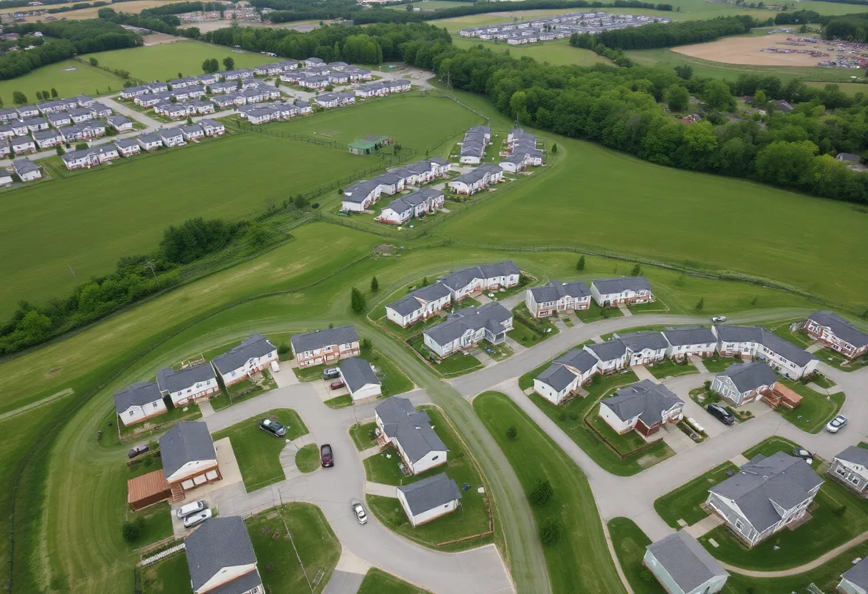 Aerial view of manufactured housing communities