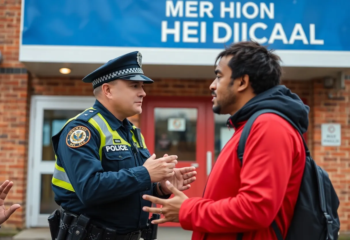 Officer assisting a distressed person during a mental health crisis