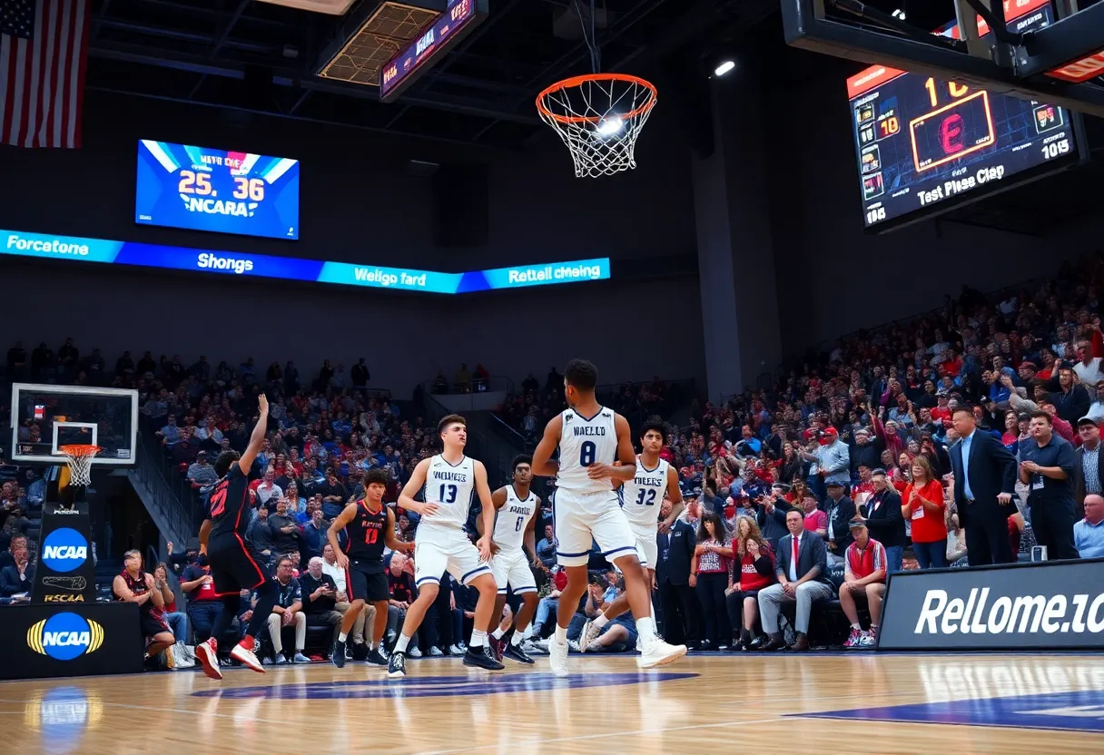 Players from NC State and Texas compete during a close basketball match.