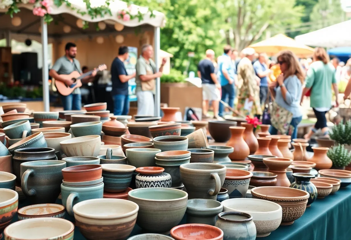 Visitors browsing handcrafted pottery at the NoDa Pottery Market