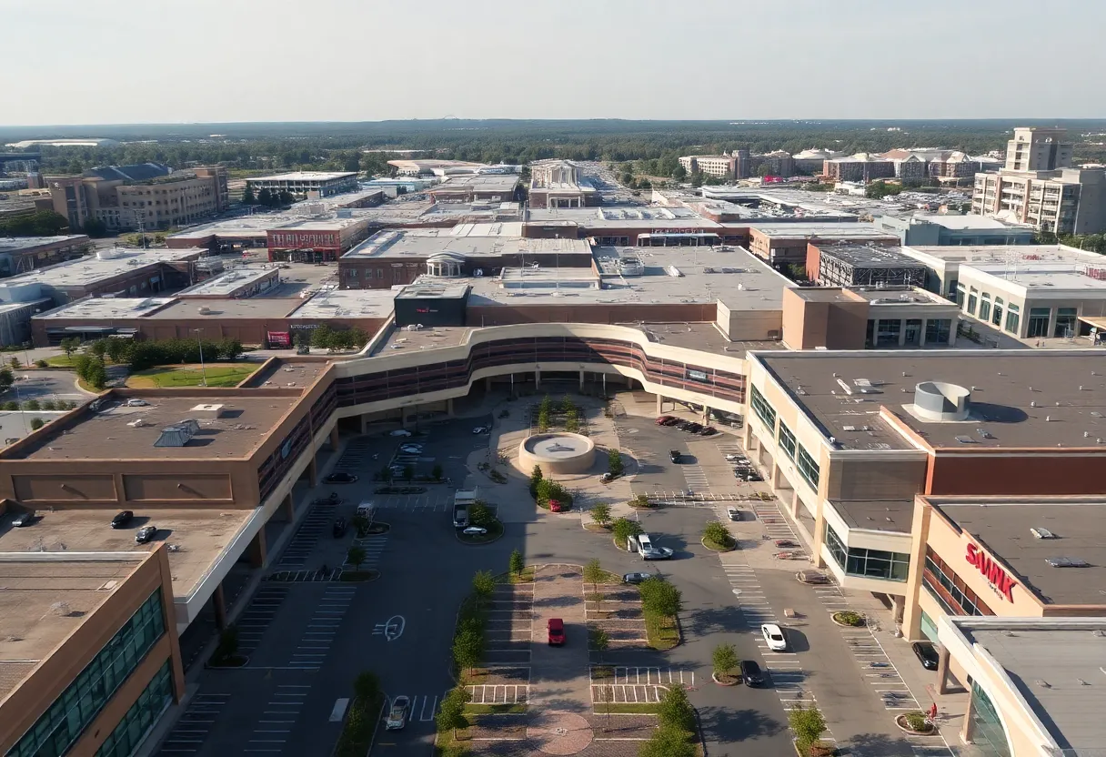 Aerial view of Northlake Mall highlighting storefronts and surroundings