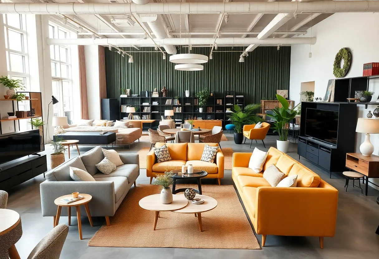 Interior of Ornate Home's Charlotte showroom featuring modern eco-friendly furniture