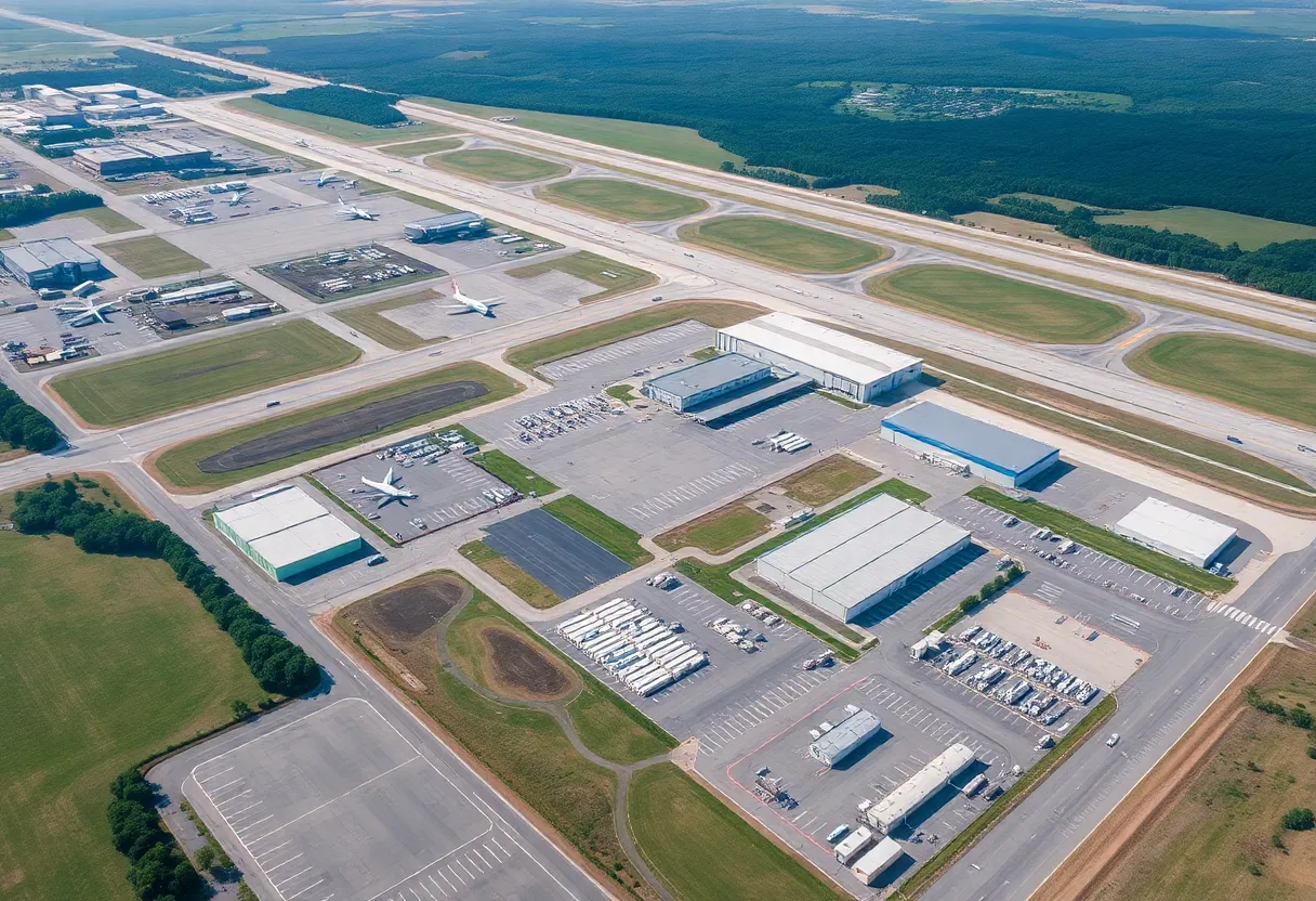 Aerial view of Piedmont Triad International Airport showcasing aerospace facilities
