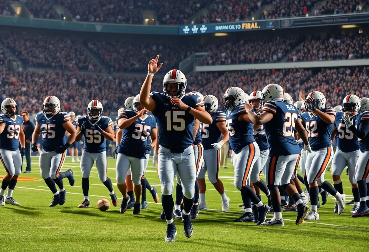 Presbyterian College football team celebrating on the field