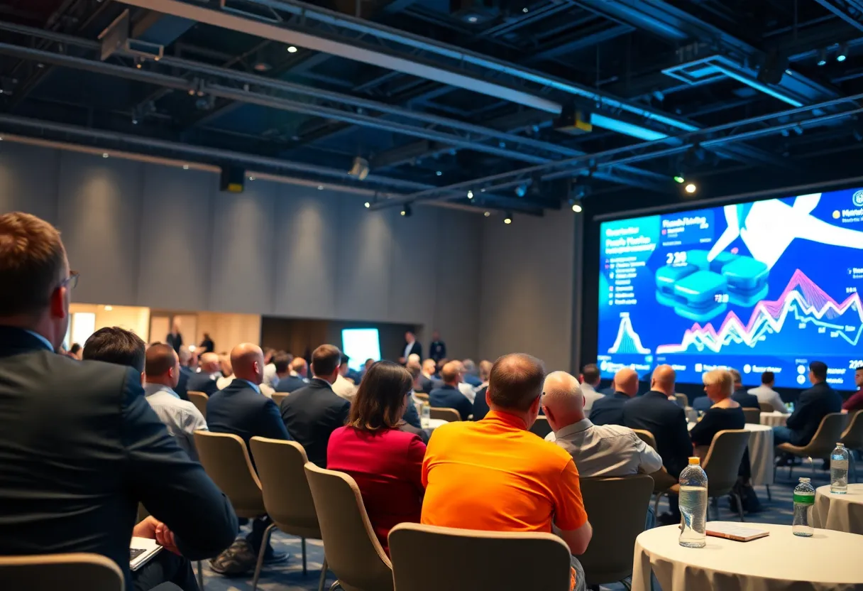 Conference attendees discussing private equity strategies