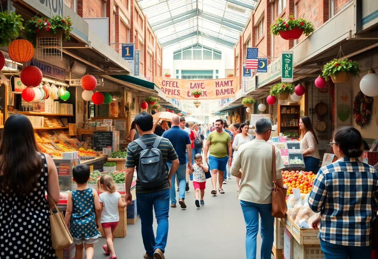 Crowd shopping at local businesses for Small Business Saturday in Charlotte