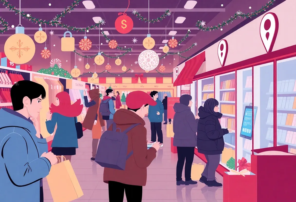 Consumers shopping during the holiday season with a focus on safety and security against scams.