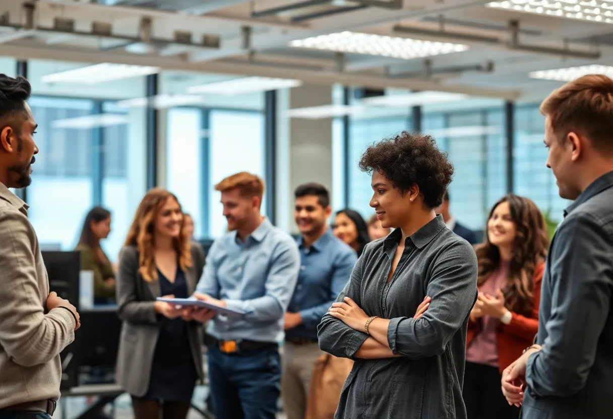 Employees collaborating in a welcoming office space at Volta Insite