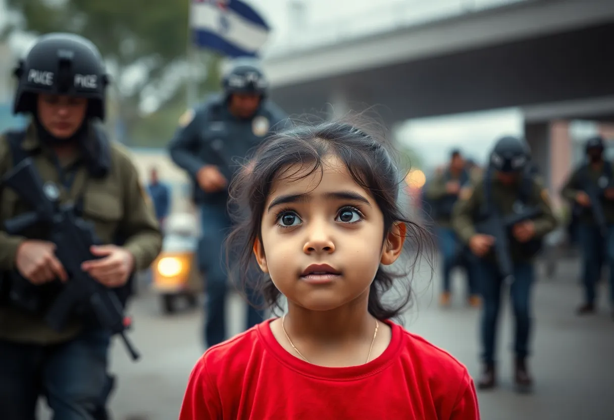 Young girl questioning immigration enforcement actions in Women's March advertisement