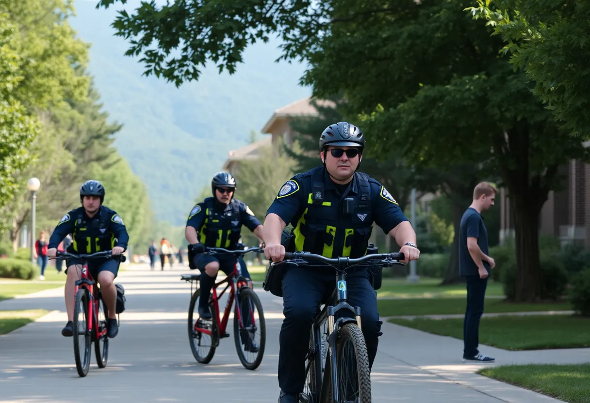 Police officers patrolling Appalachian State University campus
