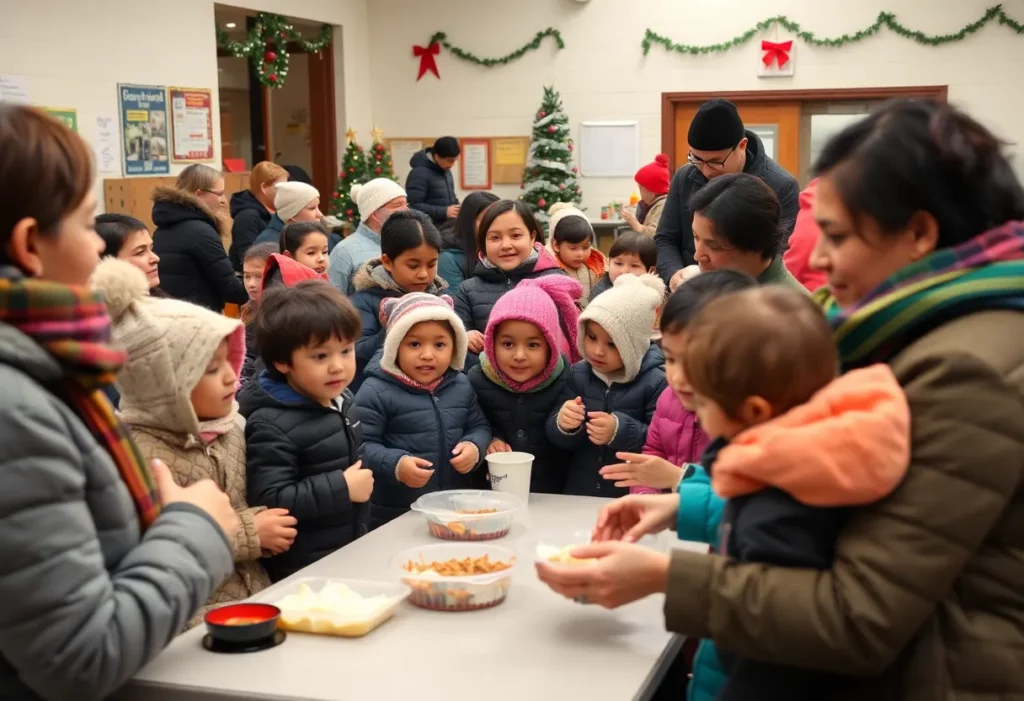 Families enjoying the Aspire Giving Festival with volunteers providing support.