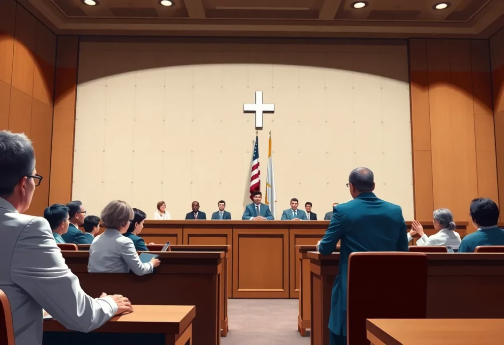 Courtroom scene of Atrium Health lawsuit