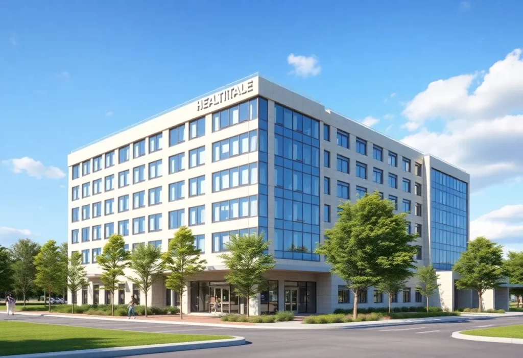 Architectural rendering of Atrium Health's new hospital in Charlotte