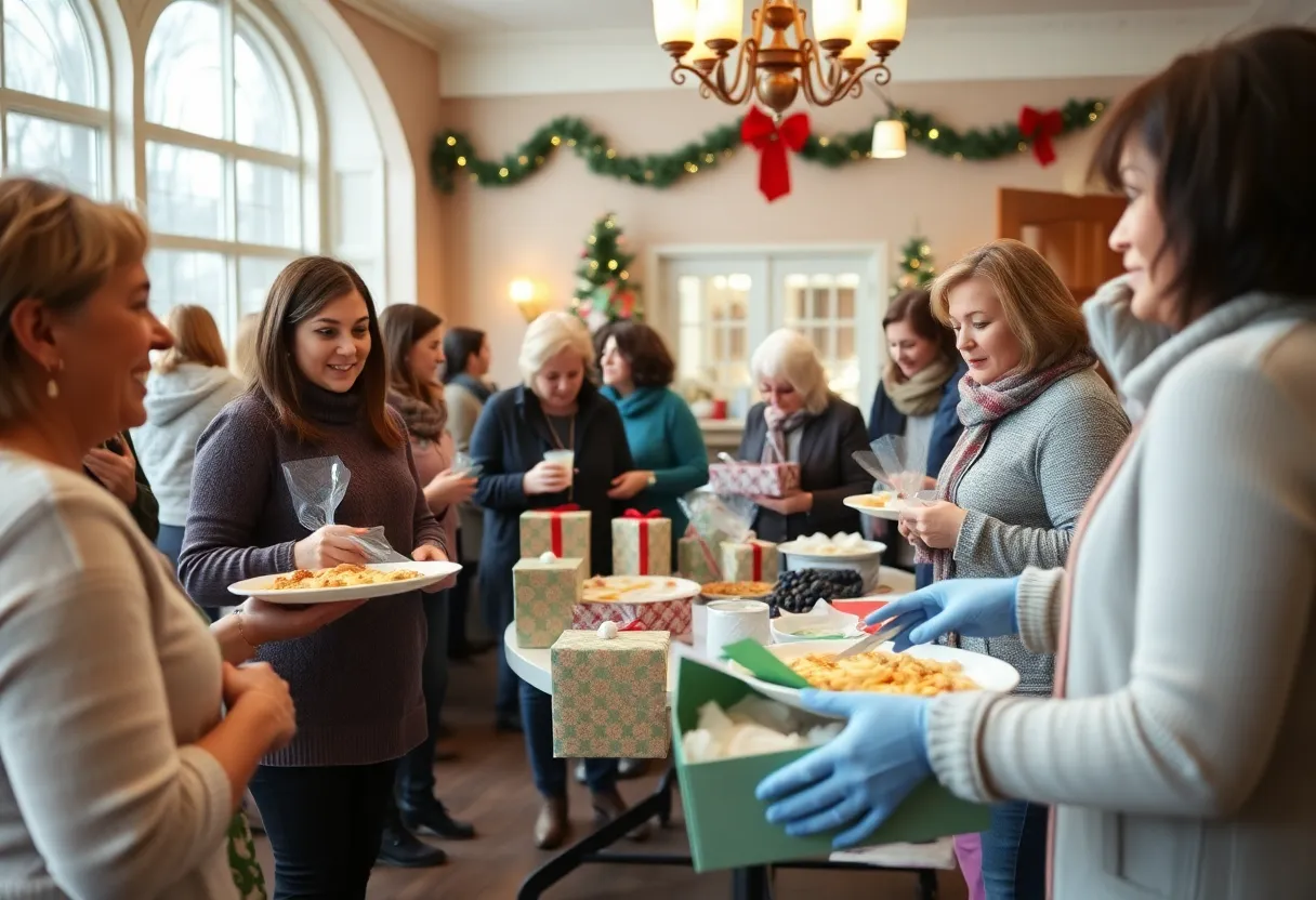 Volunteers serving a Christmas brunch at Block Love Charlotte event