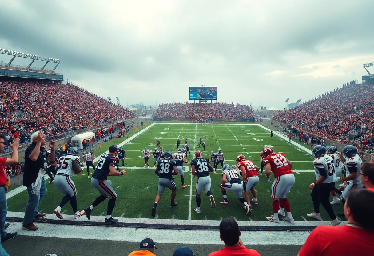 Scene from the Buccaneers vs Panthers NFL game with players in action.
