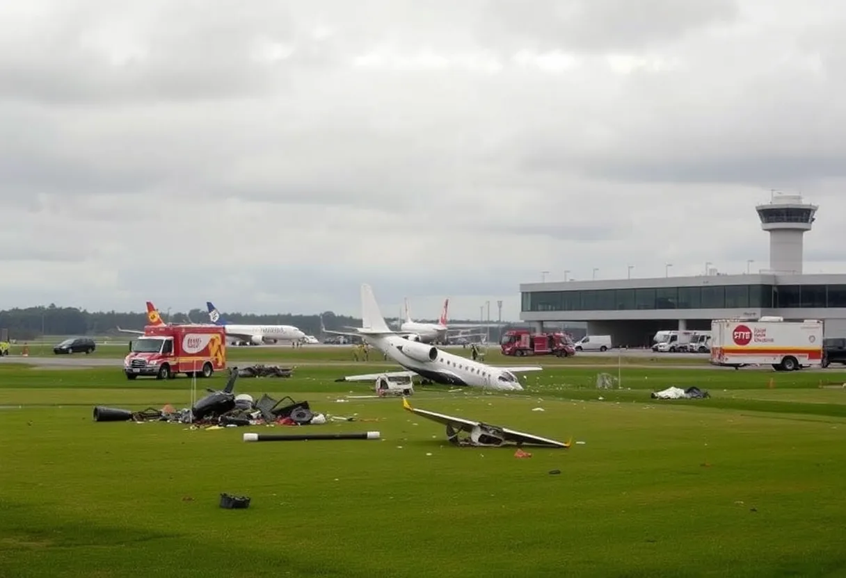 Debris from a Cessna business jet crash near a golf course at Statesville Regional Airport.