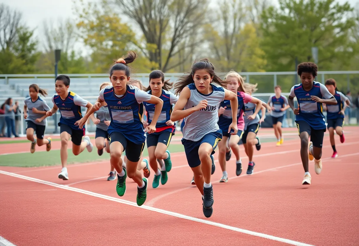 High school athletes participating in running drills