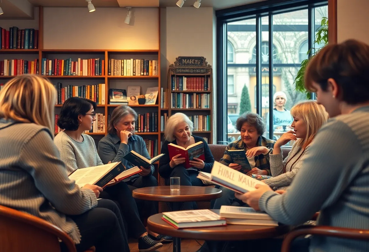 Readers engaging in a book discussion at Charlotte's Bring Your Own Book Club.