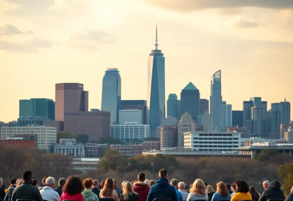 Charlotte NC skyline with community meeting