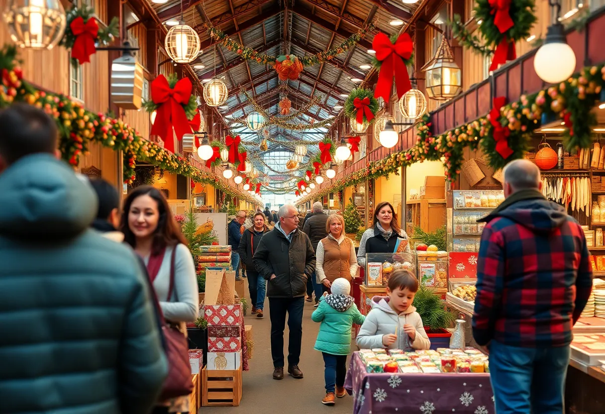 Festive market scene in Charlotte showcasing local vendors and community spirit.