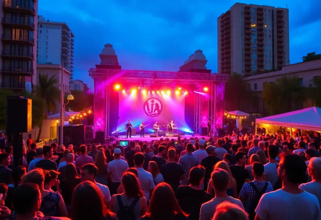 Crowd enjoying a live concert in Charlotte NC during December.