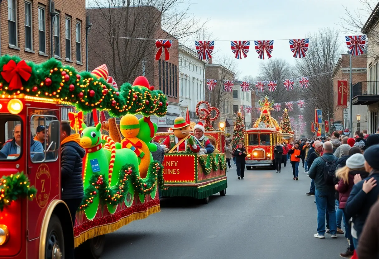 Colorful floats at Charlotte County Christmas Parade in Punta Gorda