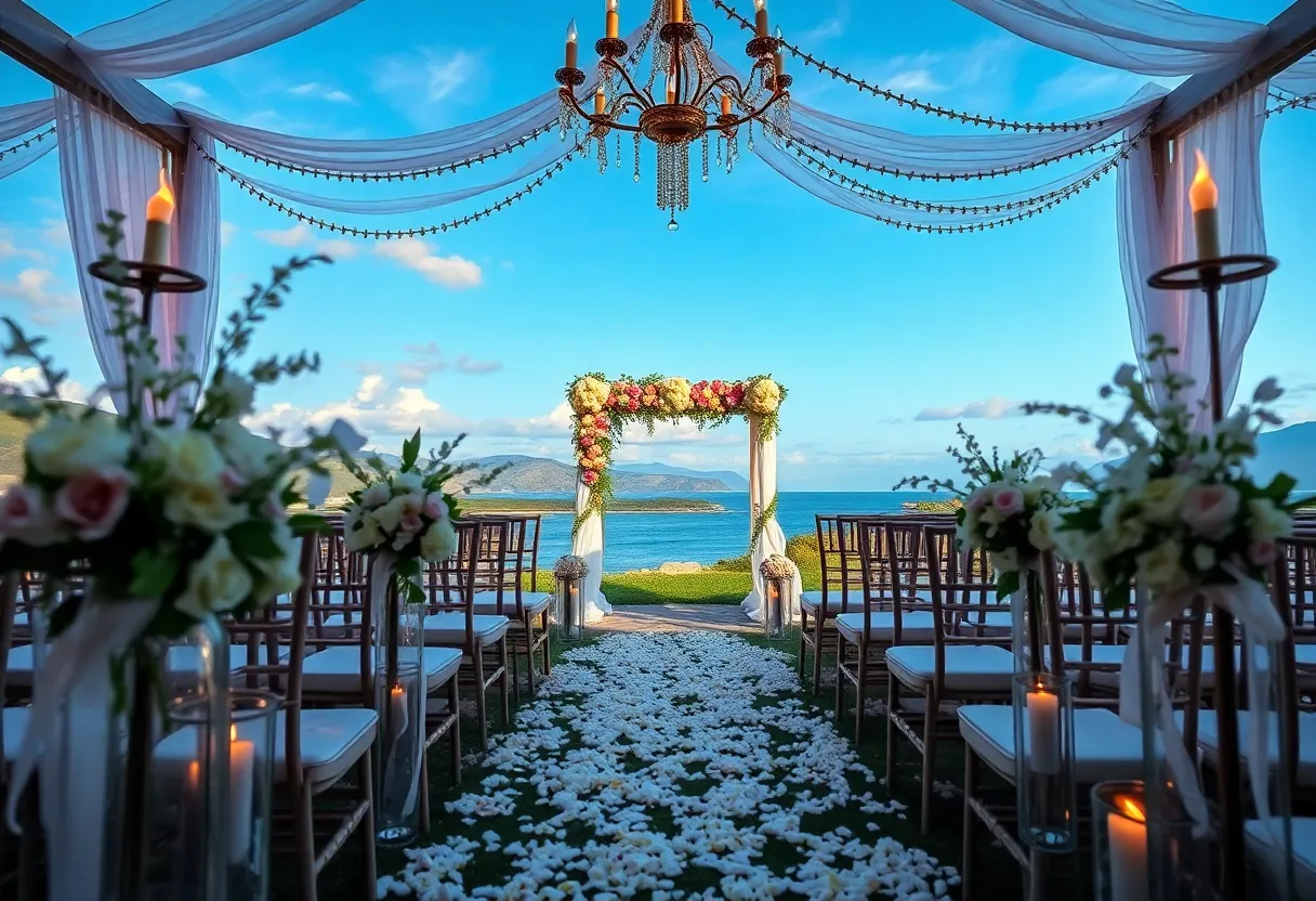 Wedding venue setting with floral decorations and ambiance
