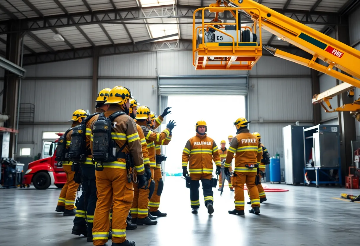 Firefighters engaged in Urban Search and Rescue training exercises