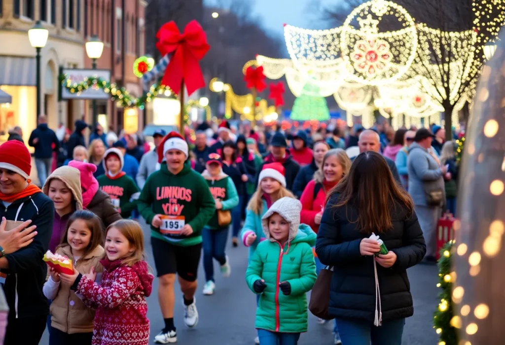 Festive scene in Charlotte during the holiday season with people enjoying various events.