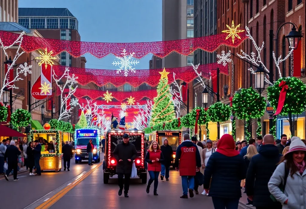 Festive lights and community gatherings in Charlotte for holiday events.