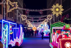 Charlotte holiday parade with festive floats and lights