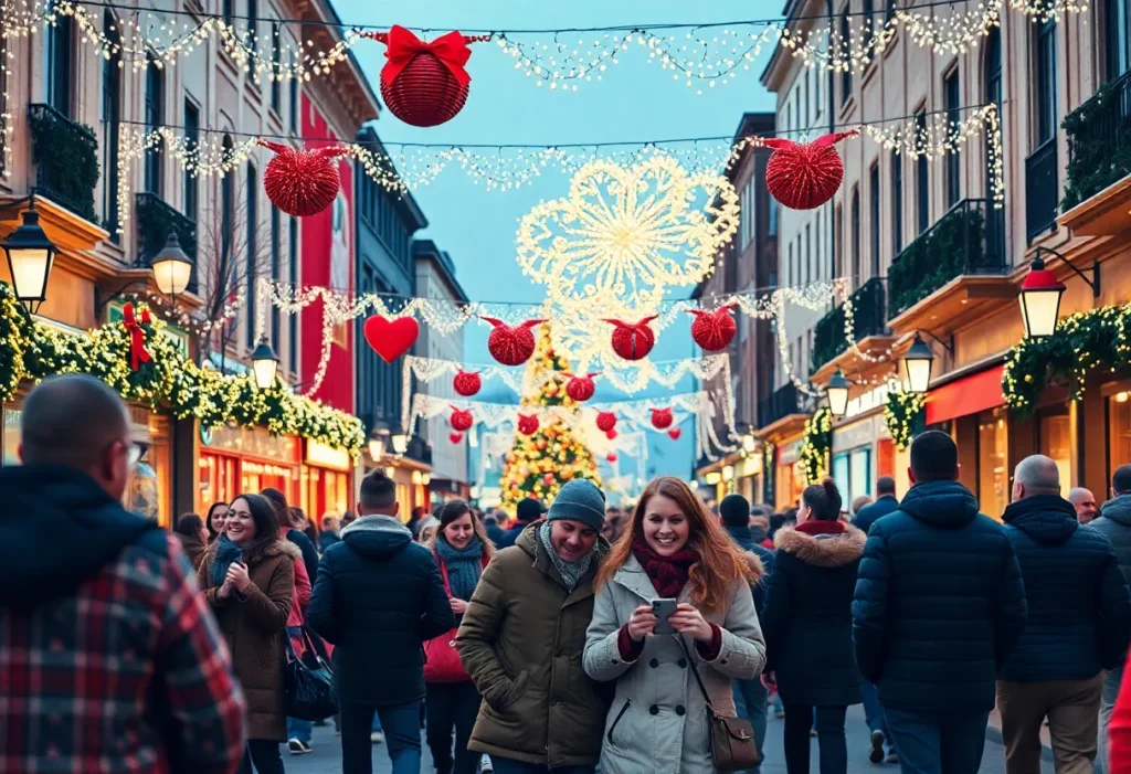 Vibrant holiday celebration in Charlotte with lights and decorations