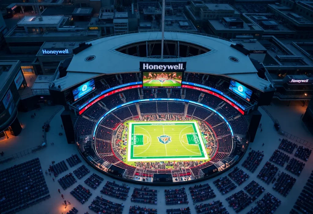 Spectrum Center featuring Honeywell branding and fans at a Charlotte Hornets game