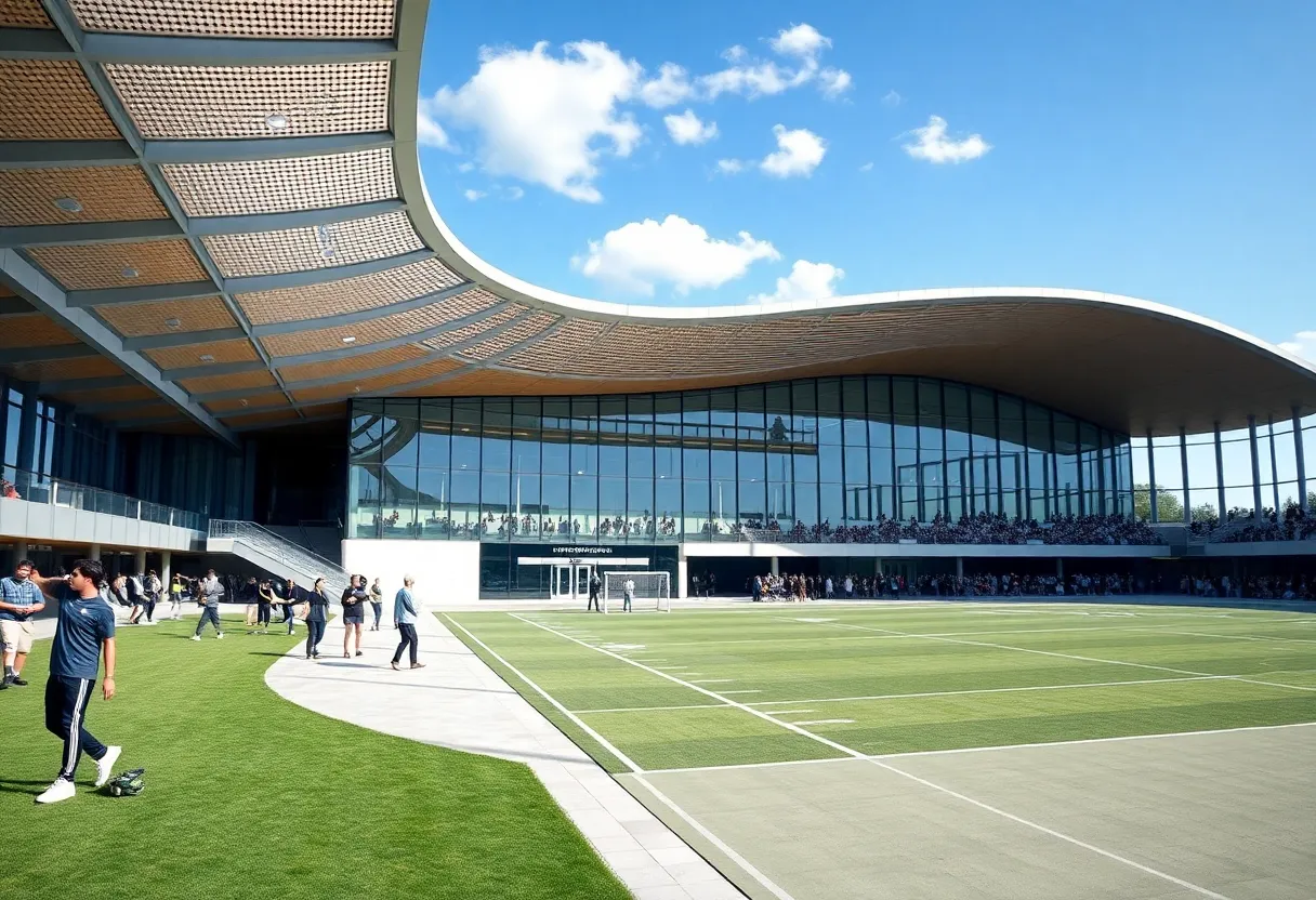 Exterior view of the new Charlotte Hornets training facility with advanced technology